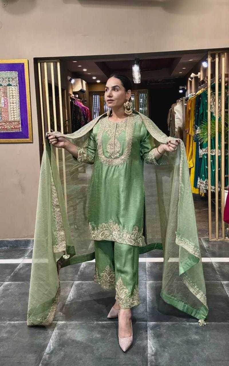 Chinon Silk Ladies Embroidery Designer Suit - MYLUXURY LANE ENTERPRISE
